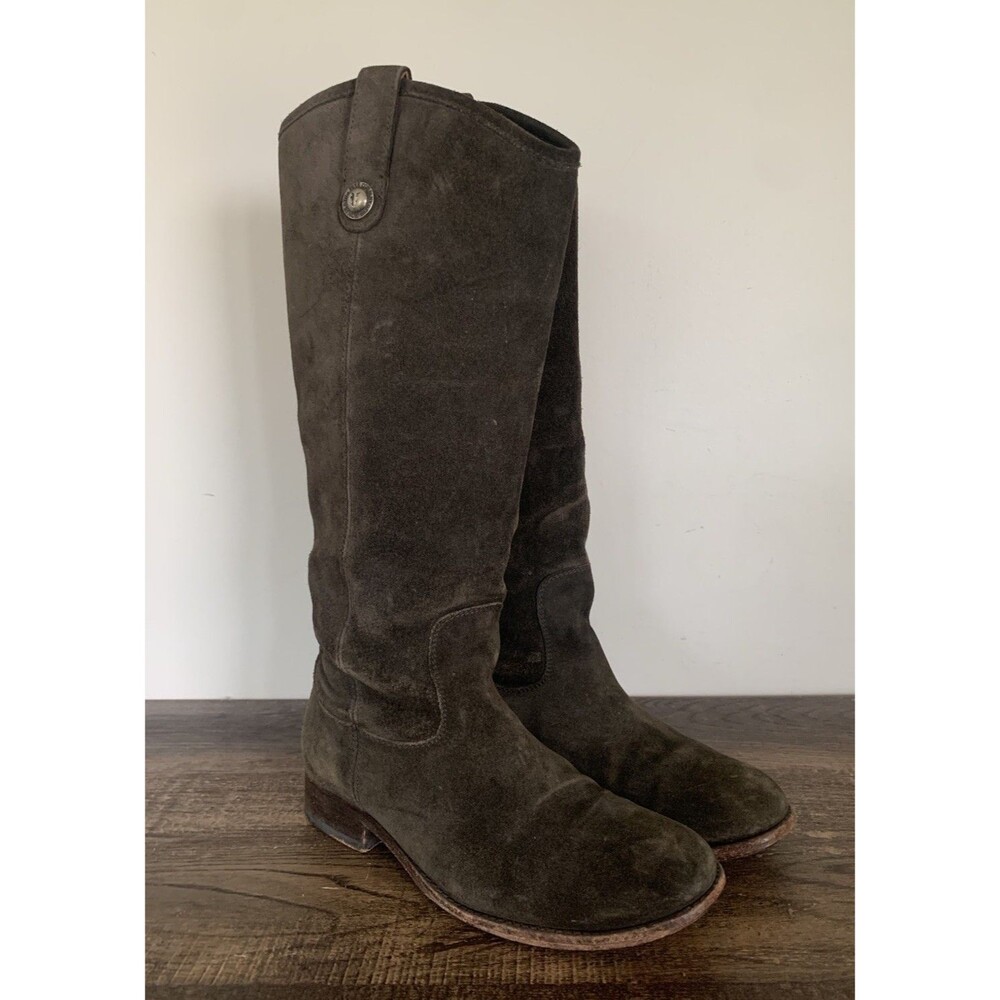 Frye Melissa Button Tall Suede Riding Boots Women's 6.5 B Fatigue/Brown/Green